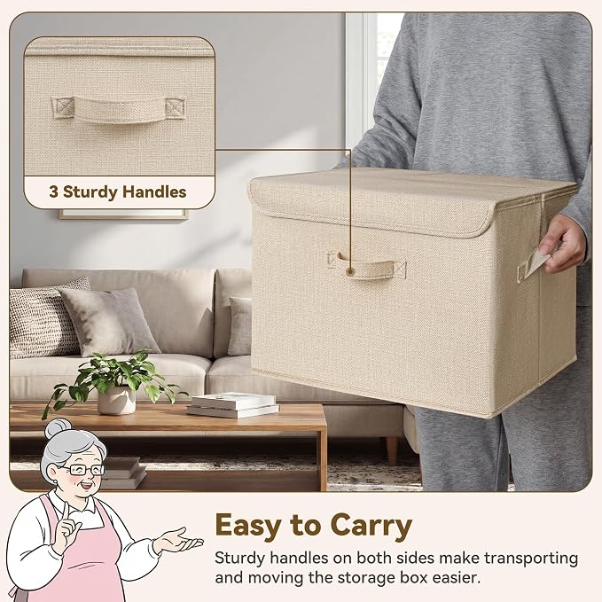 GRANNY SAYS Closet Storage Bins, Decorative Storage Boxes with Lids, Clothes Organizing Bins, Lidded Baskets for Toys, Clothing, Extra Large, Khaki, 2-Pack