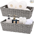 Wicker Storage Baskets for Bathroom, Toilet Tank, Decor - Woven Grey Baskets, 15¾" x 6¾" x 4¾", 2-Pack