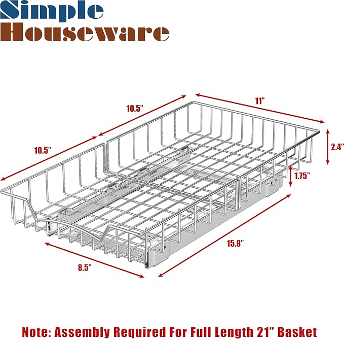 Simple Houseware Under Cabinet Pull Out Sliding Shelf Drawer Organizer, 21" D x 11" W