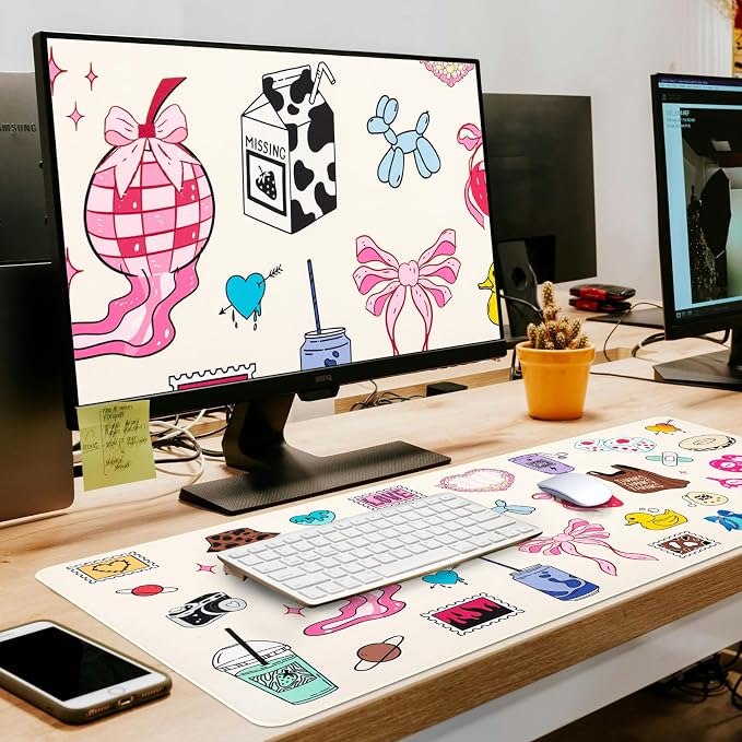 L-SPOUTTO Cute Desk Mat for Keyboard and Mouse,Girly XXL Large Mouse Pad | Non-Slip Keyboard Pad Waterproof Desktop Mat for Laptop Computer Work Game Home Office-Cartoon