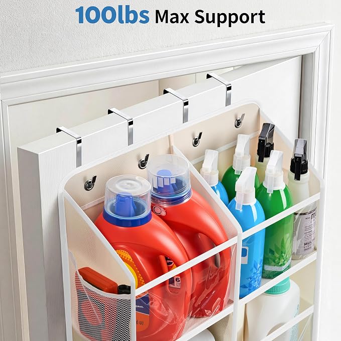 JARLINK Over the Door Organizer Storage, 5-Tier Extra Large Hanging Storage with 10 Mesh Pockets, 100 lbs Capacity Behind Door Storage for Bedroom, Bathroom, Pantry, Nursery, (Beige)