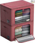 Sorbus Storage Bins with Metal Frame - Stackable & Foldable Clothes Organizer Bags - Oxford Fabric Storage Containers with Large Clear Window & Carry Handles Organization for Bedding Linen & Clothing