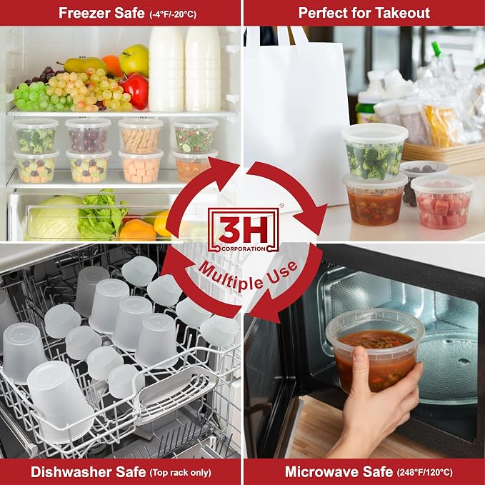 16 oz Food Storage Containers with Lids (240 Set/480 Piece) Small Deli Containers for Soup, Freezer Microwave Safe, BPA-Free Plastic, Stackable Snack Leakproof Leftover Organizers