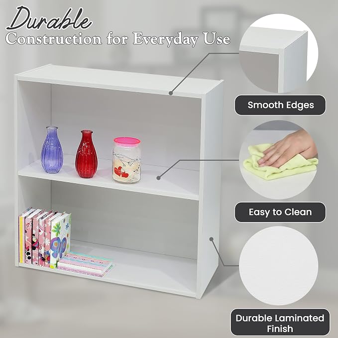 Kings Brand Furniture White Wood 2-Tier Shelf Bookcase Storage Organizer