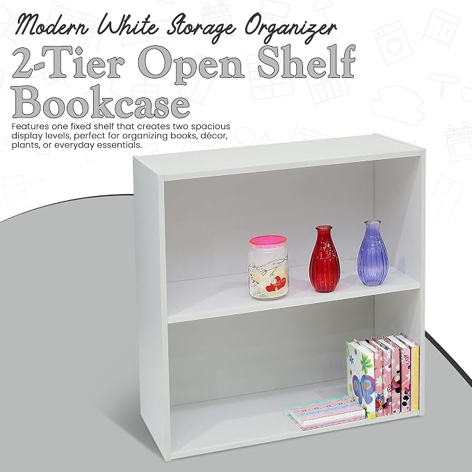 KB Designs - Wood Bookcase Storage Organizer – 2 Tier Shelf Wood Shelf for Books & Decor, Compact Shelf Storage Organizer for Bedroom, Kids Room & Home Office