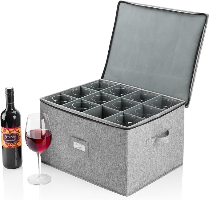 Hard Shell China Storage for Wine Glass - 16" x 13" x 10"H - Stackable with Fully Padded Interior