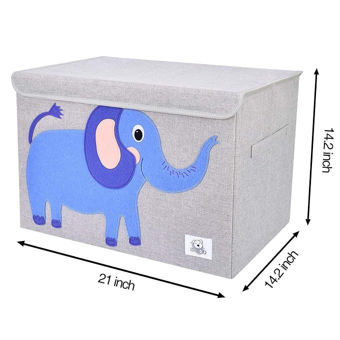 Foldable Large Kids Toy Chest with Flip-Top Lid, Collapsible Fabric Animal Toy Storage Organizer/Bin/Box/Basket/Trunk for Toddler, Children and Baby Nursery (Elephant)