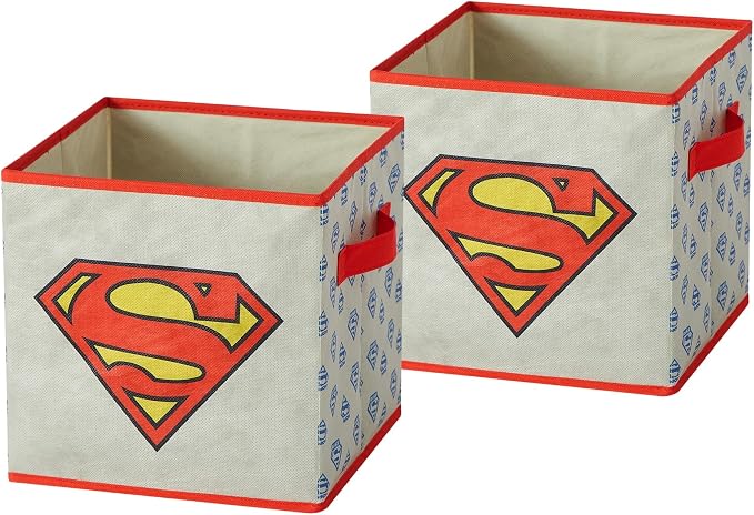 Superman Kids Storage Cubes, 2 Pack Foldable Fabric Bins with Handles, Collapsible Organizer Boxes for Bedroom, Playroom & Nursery, Durable Kids Storage Solution