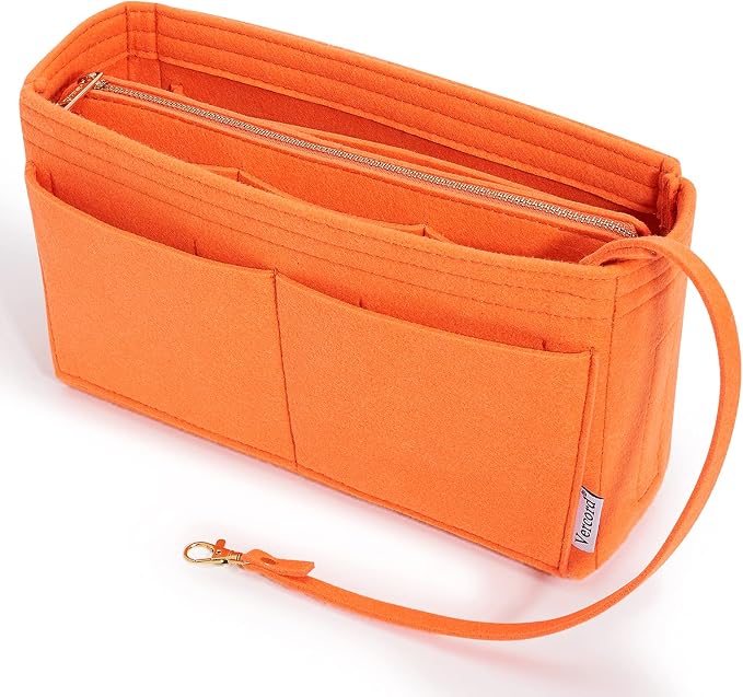 Vercord Felt Organizer Insert For Purse Handbag Tote Bag In Bag Inside Shaper Divider Neo Orange Slender Medium