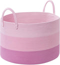 67L Large Woven Blanket Basket, Cotton Rope Baby Laundry Hamper with Handles, Kids Toy Basket for Classroom & Nursery, Soft Round Stuffed Animal Storage, Dog Toy Bin - 20"x13", Pink
