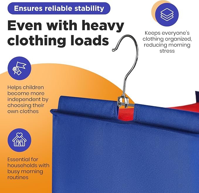 Handy Laundry Hanging Clothes Organizer for Kids - 6-Shelf Closet Daily Clothing Organization Labeled Shelves with Days of The Week Monday Through Friday, Weekday and Weekend (Blue)