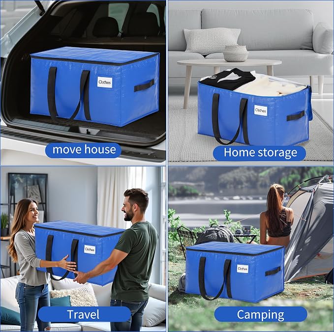 BAGAIL Heavy Duty Moving Bags with Strong Handle, Extra Large Moving Boxes, Storage Tote for Clothes, College Moving Supplies(Blue, 10 Pack)