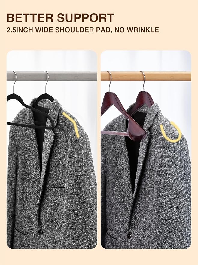 SMARTOR Suit Hangers for Men 8 Pack, Wide Shoulder Wooden Suit Hangers with Non Slip Pant Holder, Wide Hanger for Suit, Coat, Jacket, Gown, Heavy Duty Wood Suit Hanger, Cherry