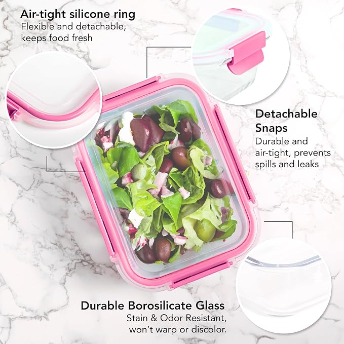 ECOBERI Glass Meal Prep Containers with Silicone Sleeves, 3 Piece 4.5 Cup Set, Borosilicate Glass Food Storage with Leak-Resistant Lids, Oven, Microwave, Freezer and Dishwasher Safe