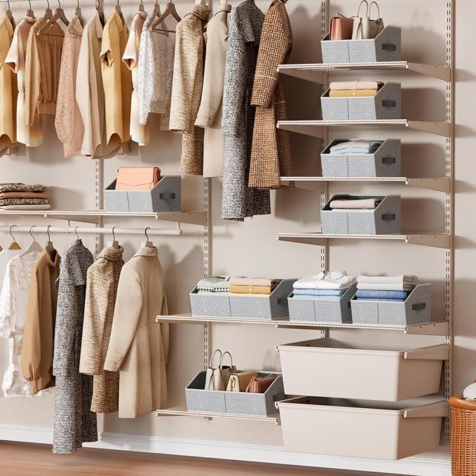 Homsorout Storage Bins for Shelves - Small Trapezoid Closet Shelf Organizer, Fabric Organization Bins with Handles, Storage Baskets for Clothes, Towel, Purse, 6 Pack, Light Gray