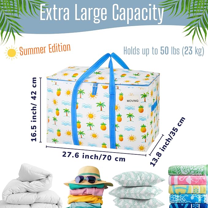 VENO 8 Pack Heavy Duty Moving Bags, Extra Large Storage Bags with Reinforced Handles & Strong Zippers, Foldable & Reusable Moving Box Alternative for Clothes & Dorm Storage