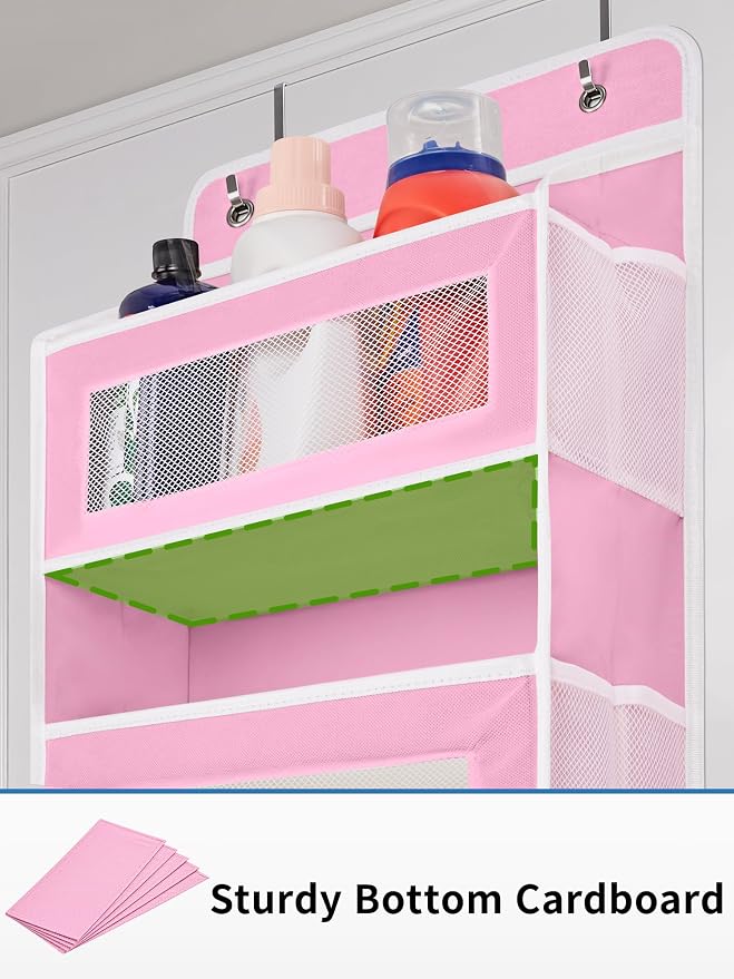JARLINK 2 Pack Over The Door Organizer Storage, 5 Shelf Hanging Door Organizer with 5 Large Capacity Pockets, Anti Tilt 44 lb Load Behind Door Storage for Bedroom, Bathroom, Pantry, Nursery, (Pink)