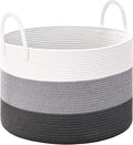 67L Large Woven Blanket Basket, Cotton Rope Baby Laundry Hamper with Handles, Kids Toy Basket for Classroom & Nursery, Soft Round Stuffed Animal Storage, Dog Toy Bin - 20"x13", Gray