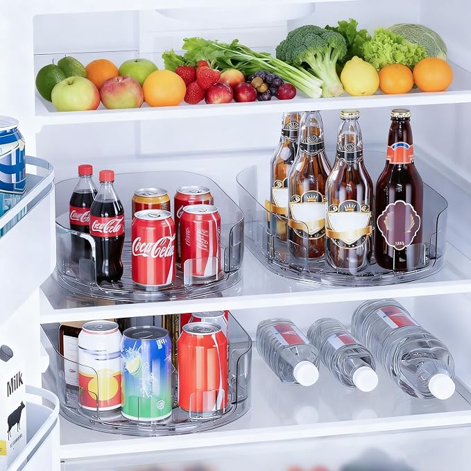 Drink Organizer for Fridge - 360° Rotating Lazy Susan for Refrigerator, 13.5''x8.5'' Clear Lazy Susan Turntable for Refrigerator Organizers and Storage, Kitchen, Table Top, Cabinet, Pantry, 1 Pack