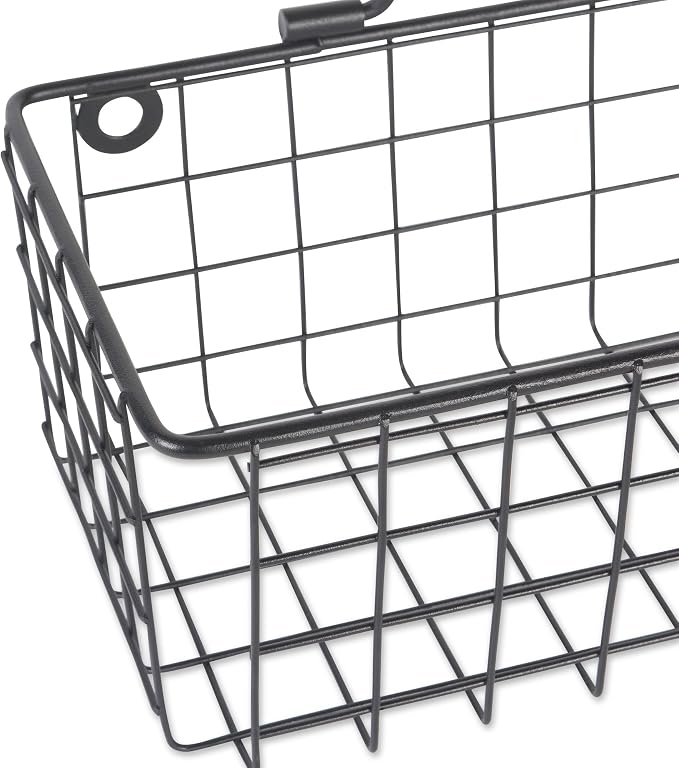 DII Farmhouse Vintage Décor, Wire Wall Basket, Assorted, Black, 2 Piece