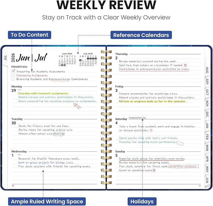 Planner 2026-2027, Hardcover Monthly and Weekly Academic Planner July 2026 - June 2027, Teacher and Student Calendar Agenda Book with Tabs, A5 (6.3" x 8.5"), Ideal for School and Office, Ocean Drift