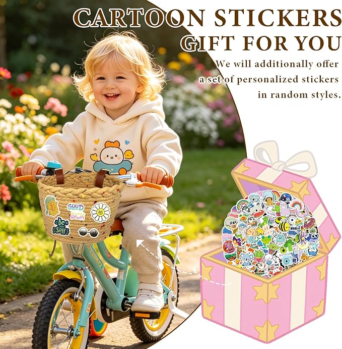 Kids Bike Basket for Girls, Front Bicycle Basket, Easy-Install Adjustable Straps for Balance Bikes Scooters
