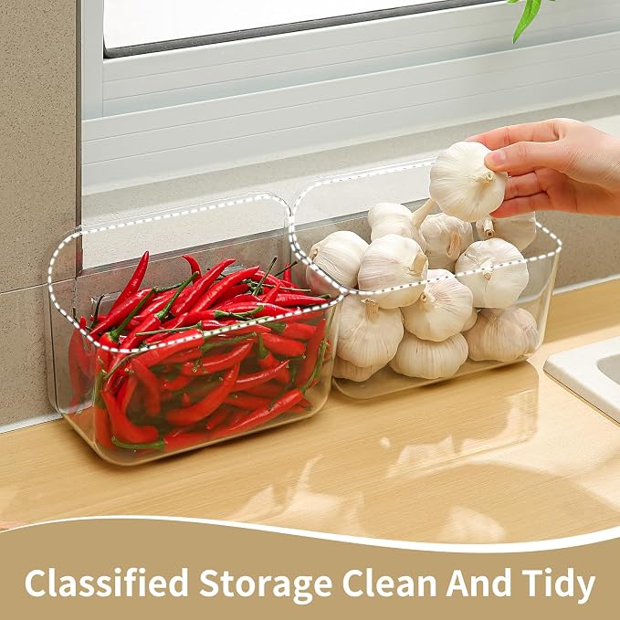 2 Pack Adhesive Cabinet Door Organizer, Compact Kitchen Under Sink Organizer, Clear Lid Storage Container for Pantry Shelves, Wall Mounted Bathroom Shower Caddy Hanging Closet Organizer