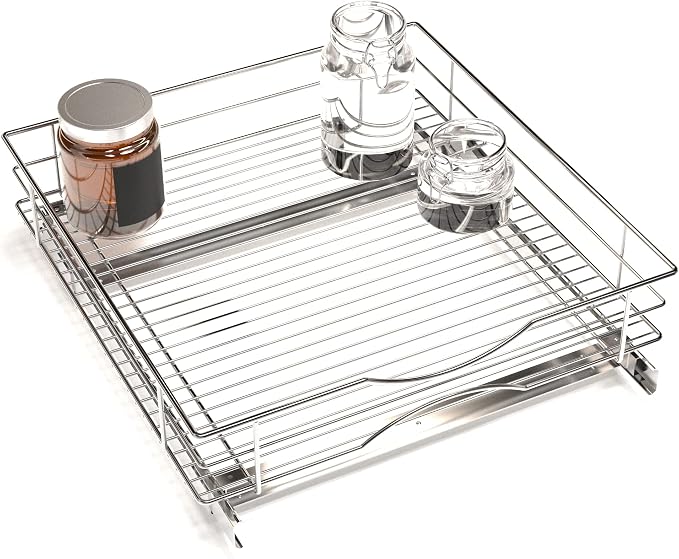 Home Zone Living Pull Out Kitchen Cabinet Organizer with Slide Out Drawer for Space Saving Storage, 20” W x 21” L