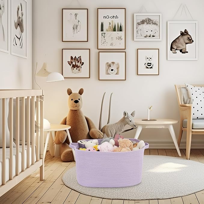XUANGUO Large Rectangle Blankets Basket Living Room 22"x17"x12" Woven Cotton Rope Storage Baskets for Nursery Toy Basket for Kids Wicker Laundry Baskets Bin for Clothes Towels purple or Lavendor
