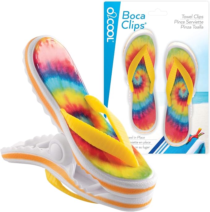 O2COOL BocaClips Beach Towel Clips Patio Pool Tie Dye Flip Flop 2pk | Yes