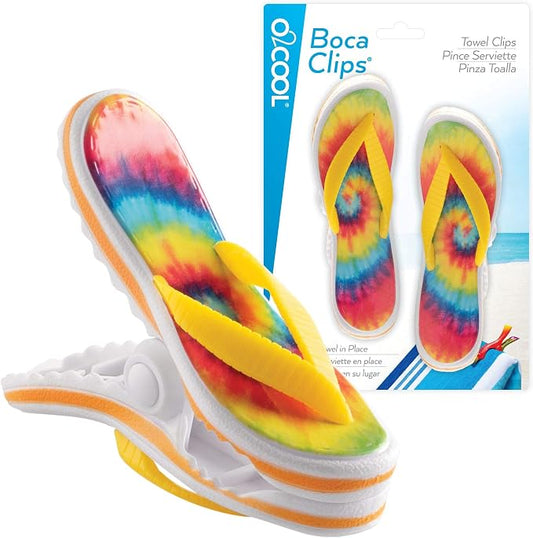 O2COOL BocaClips Beach Towel Clips Patio Pool Tie Dye Flip Flop 2pk | Yes
