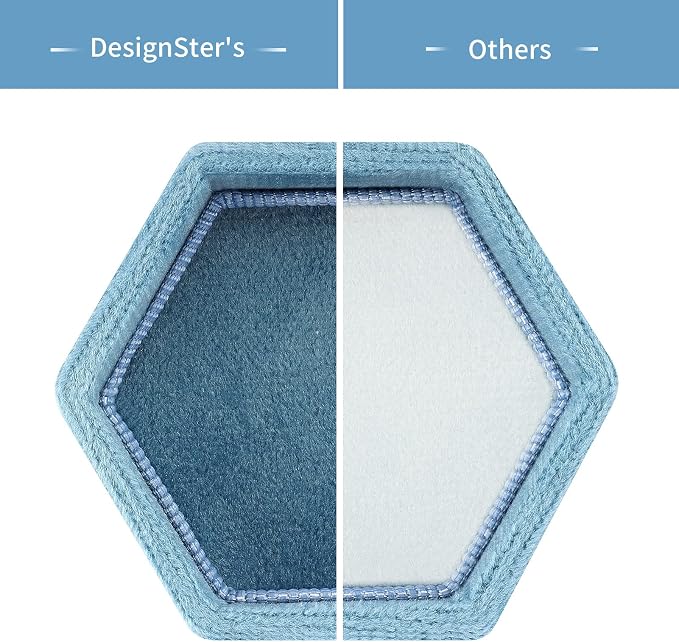 DesignSter Hexagon Velvet Ring Bearer Box - Premium Gorgeous Vintage Double Ring Display Holder with Detachable Lid for Proposal, Engagement, Wedding, Ceremony (Dark Blue)