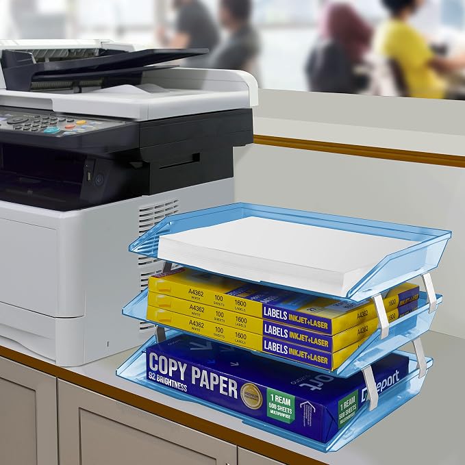 Acrimet Facility 3 Tier Letter Tray, Side Load, Letter Size/A4, Desktop File Organizer, Plastic (Clear Blue Color)