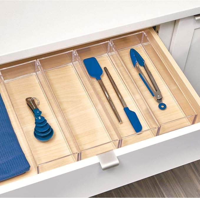 iDesign Drawer Organization, Large, Set of 4 | Kitchen and Bathroom, For Silverware, Spatulas, Gadgets