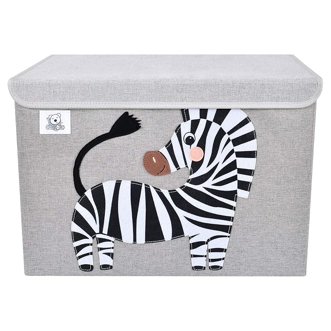 Foldable Large Kids Toy Chest with Flip-Top Lid, Collapsible Fabric Animal Toy Storage Organizer/Bin/Box/Basket/Trunk for Toddler, Children and Baby Nursery (Zebra)
