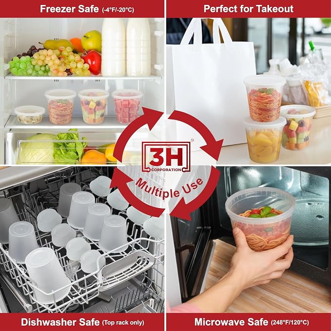 24 oz Food Storage Containers with Lids (240 Set/480 Piece) Deli Soup Containers, Freezer Microwave Safe, BPA-Free Plastic, Stackable Snack Leakproof Leftover Organizers & To-Go