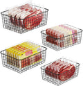iSPECLE Freezer Organizer Bins - 4 Pack Upright Freezer Baskets for 16/17/21 Cu.Ft Stand Up Freezer, Wire Storage Slide-Out Access, Prevents Items Falling, 2 Large and 2 Medium, Black