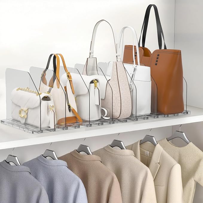 Bag & Purse Organizer for Closet, 2 Sets Adjustable Clear Handbag Storage Shelf, Plastic Clutch Dividers for Closet Organizers and Storage-Keep Purses upright (2 Sets)