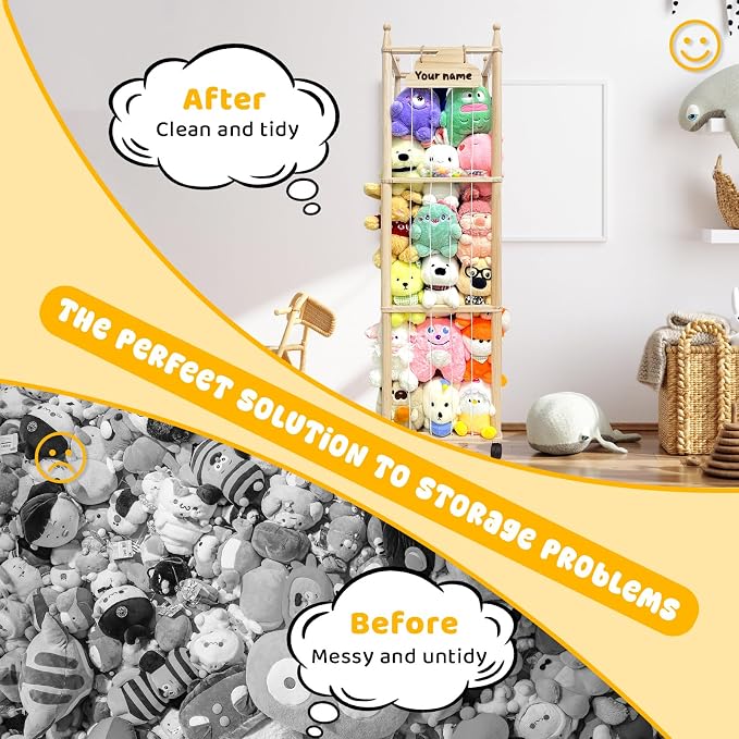 Pmbqifay Stuffed Animal Storage/Organizer Cute Wooden Stuffed Animal Zoo Storage Plush Toy Holder Cage for Nursery Toddler Rooms,Playrooms & Bedrooms with Toy Storage Bags for Building Blocks,Puzzle