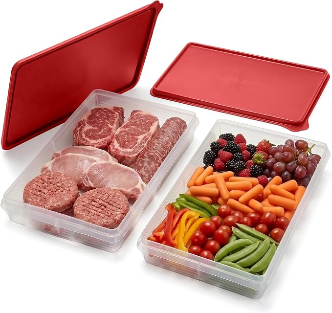Deli Meat Containers with Lids – Set of 2 Deli Food Containers with Lids – Airtight Food Storage Containers for Cheese, Bacon, Fruits, Cookies – BPA-Free Stackable Deli Meat Container for Fridge
