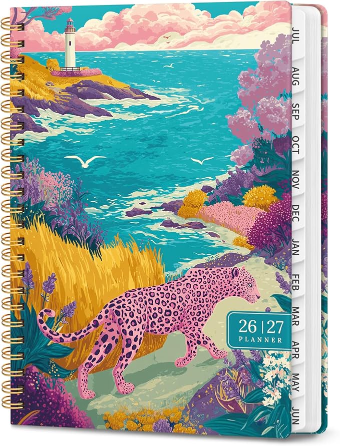 Planner 2026-2027, Hardcover Monthly and Weekly Academic Planner July 2026 - June 2027, Teacher and Student Calendar Agenda Book with Tabs, A5 (6.3" x 8.5"), Ideal for School and Office, Floral Planner, Coral Horizon