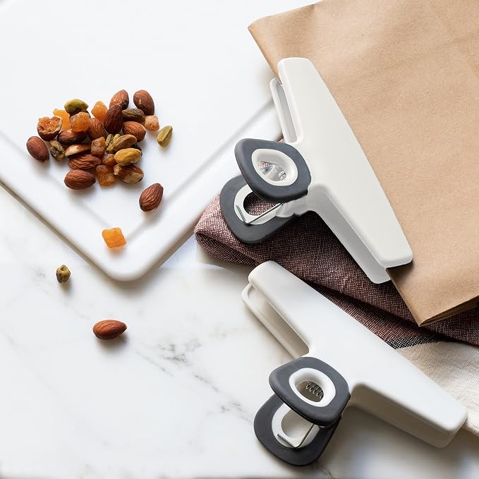 COOK WITH COLOR Wide Heavy Duty Chip Clips, Large Bag Clips for Food Storage, Pack of 4, White