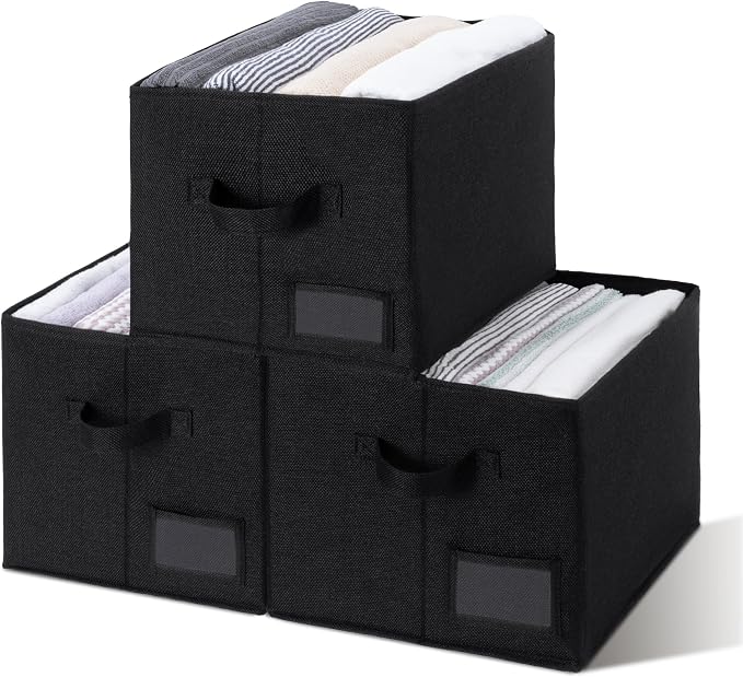 GRANNY SAYS Storage Baskets for Closet Shelves, Fabric Storage Bins for Clothes, Closet Organization Bins, Collapsible Storage Bins with Handles, Black, Large, 3-Pack
