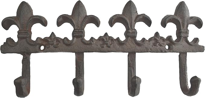 Lulu Decor, Cast Iron Fleur De Lis Key Hook Decorative Wall Hooks Antique cast Iron Hook Vintage Hook Key Holder Key Hook Hanger Wall Mount (Brown)