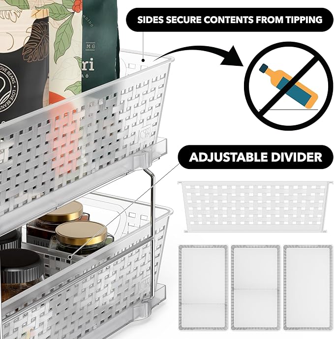 Simple Houseware 2 Tier Pull-Out Sliding Drawer Under Sink Storage, Clear | Great for Kitchen Bathroom Tray Shelf Organizer
