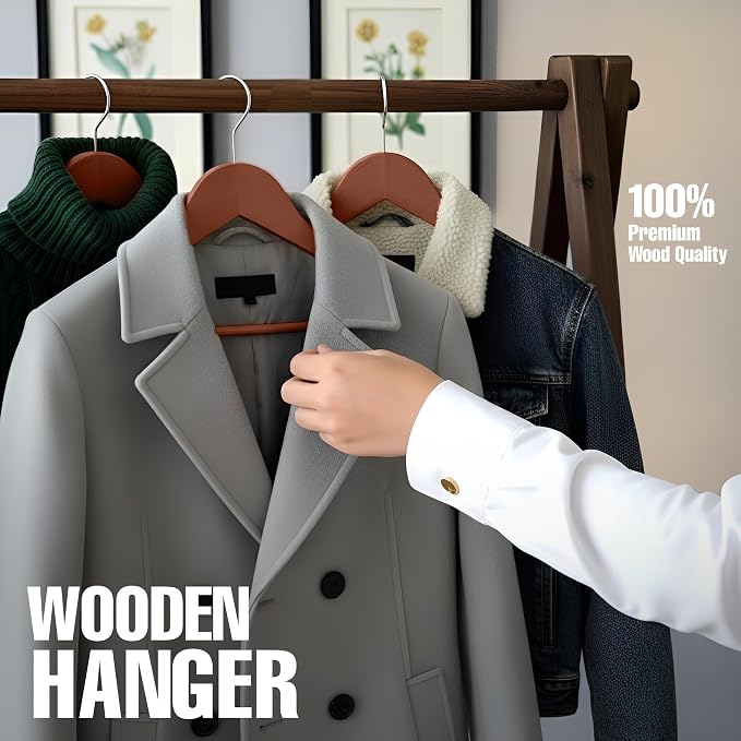 Utopia Home Premium Wooden Hangers 20 Pack - Durable & Slim Coat Hanger - Suit Hanger with 360-Degree Rotatable Hook - Wood Hangers with Shoulder Grooves (Cherry Color)