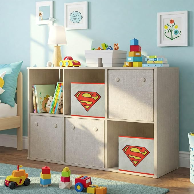 Superman Kids Storage Cubes, 2 Pack Foldable Fabric Bins with Handles, Collapsible Organizer Boxes for Bedroom, Playroom & Nursery, Durable Kids Storage Solution