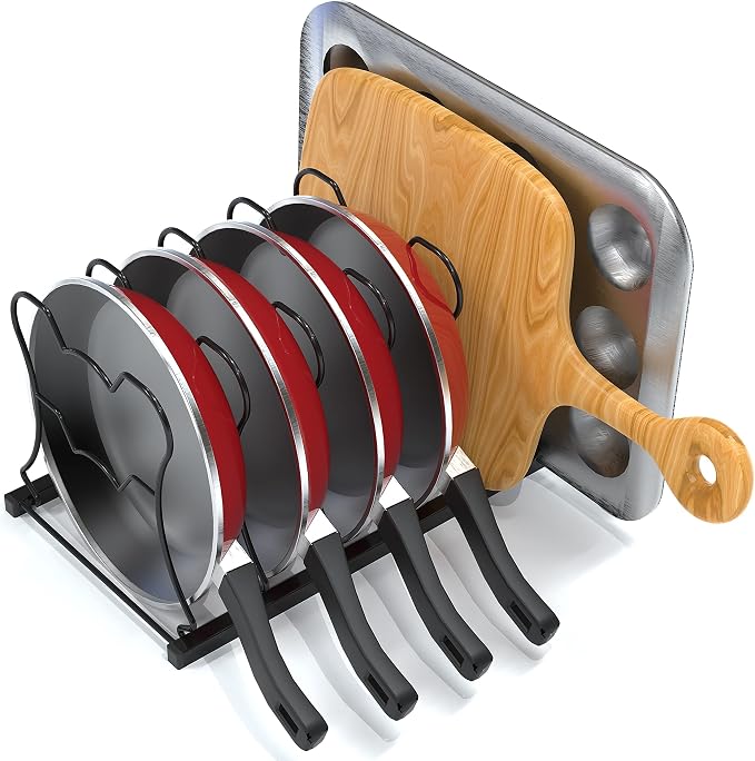 Simple Houseware 7 Compartments Height Adjustable Pan Organizer, Black
