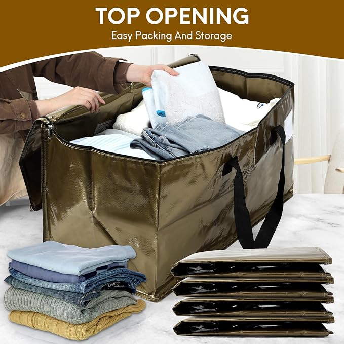 2-Pack Extra-Large Heavy-Duty Storage Totes with Reinforced Handles, Durable Zippers & Waterproof Material — Perfect for Space-Saving, Moving, Shipping and Travel (Smoked Gold)