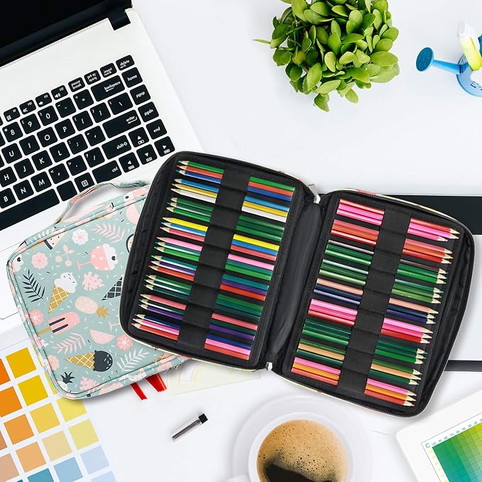YOUSHARES Colored Pencil Case 166 Slots Pen Case Organizer With Handy Wrap & Zipper, Multilayer Holder for Prismacolor Colored Pencils & Gel Pen (Ice-Cream)